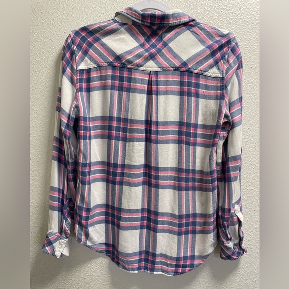 Rails Shirt Plaid Button Front Long Sleeve Blouse Hunter White Sky Pink Small - Picture 5 of 10